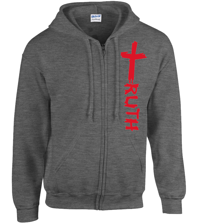 TruTruth Classic Zippered Unisex Hoodie in Dark Heather Grey