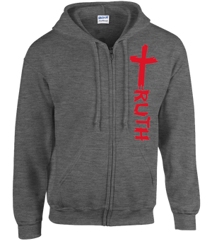 TruTruth Classic Zippered Unisex Hoodie in Dark Heather Grey